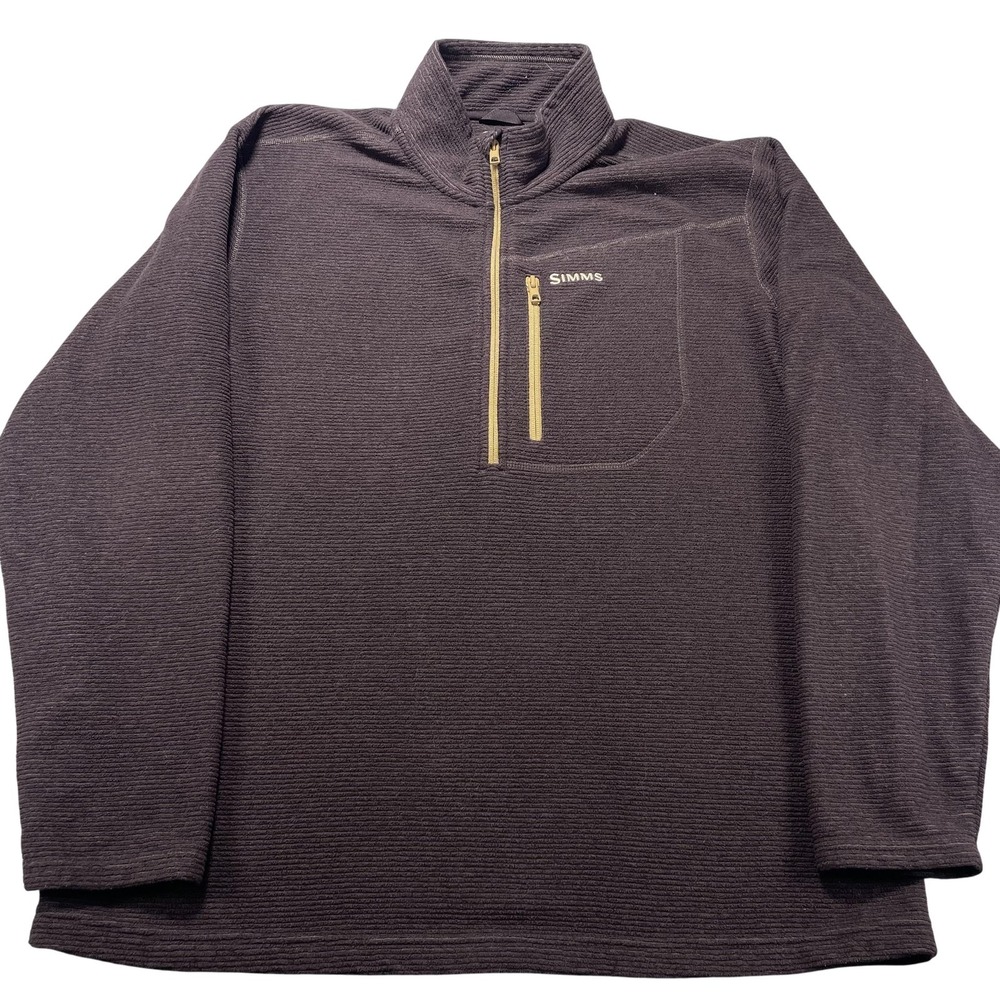 Simms Pullover Mens XL Brown 1/4 Zip Long Sleeve Fleece Mock Neck Fishing Top
